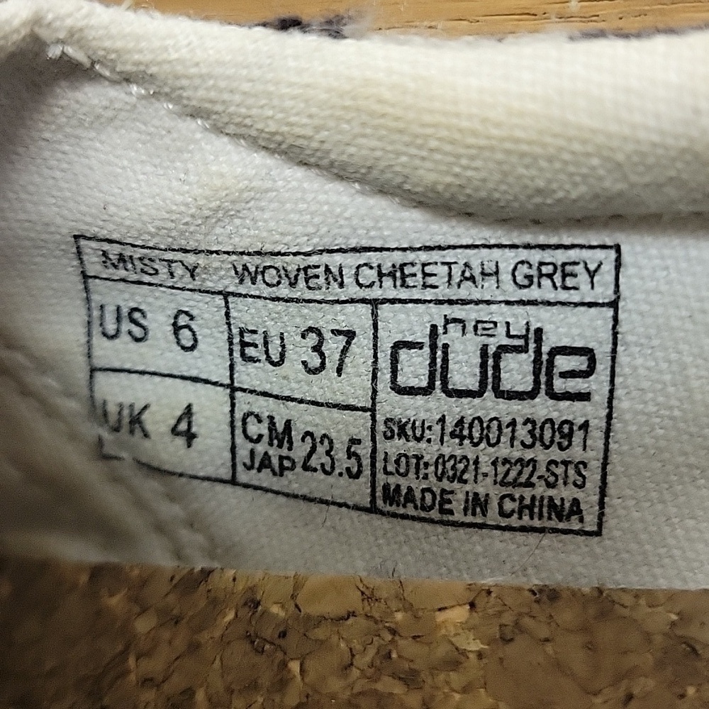 Hey Dude Woven Cheetah Grey Print fabric Slip-On Women's Shoes 6 coastal summer - Picture 8 of 8